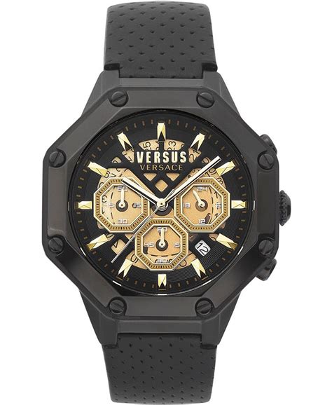 versus versace dial strap black|Versus Versace Men's Palestro Black Leather Watch 45MM.